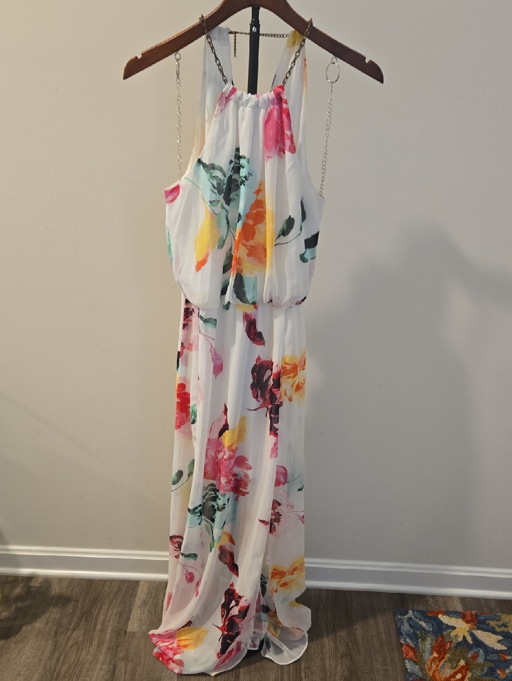 Bisou Bisou White Floral Halter Maxi Dress with Multicolor Blooms